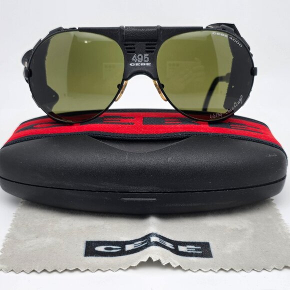 *SOLD* Cebe 495 43 Walter Cecchinel Black Frame Green 4000 Glass Lens Sunglasses - Picture 1 of 16